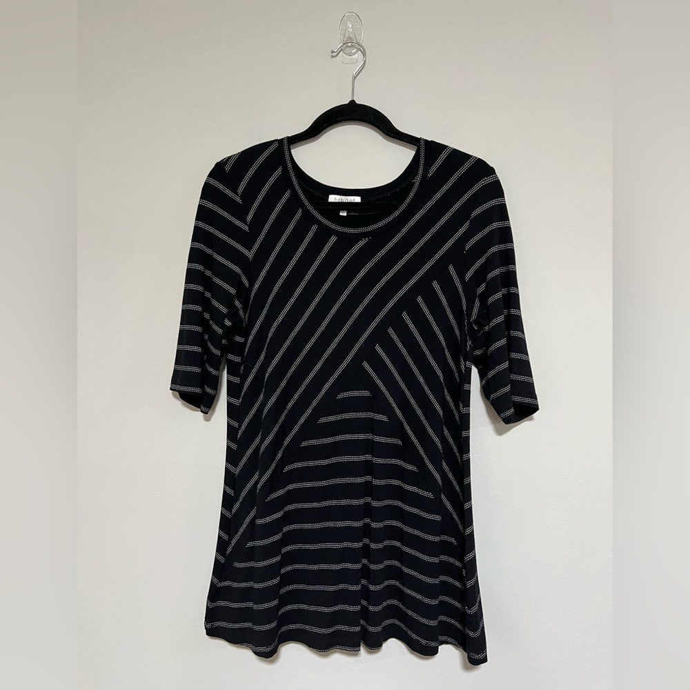 Habitat Striped Short Sleeve Tunic Top Small Lagenlook Artsy Minimalist